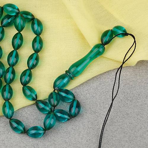 Ate� Kehribar Beyzi Kesim 7x11mm Tesbih- �effaf Ye�il