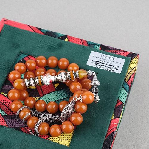 S�kma Kehribar 925Ayar G�m�� P�sk�l �zel G�m�� Nak�� �mame K�re Kesim 13mm Tesbih