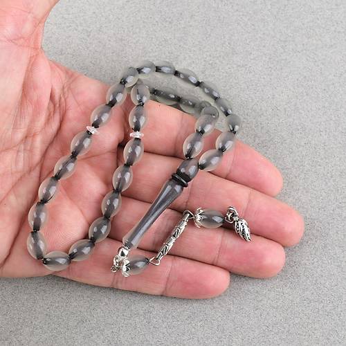 Kedig�z� Alpaka P�sk�ll� Beyzi Kesim 7x11mm Tesbih- Siyah