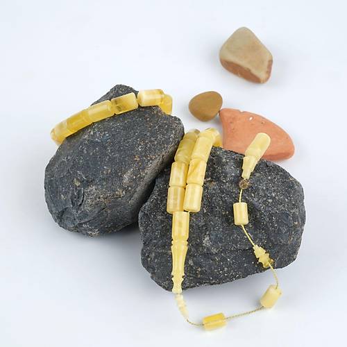 Rus Kaya Damla Fosil Amber Kesme Kesim 8.5x13mm Tesbih