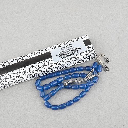 S�kma Kehribar Kaps�l Kesim Alpaka P�sk�ll� 7x11mm Tesbih Mavi