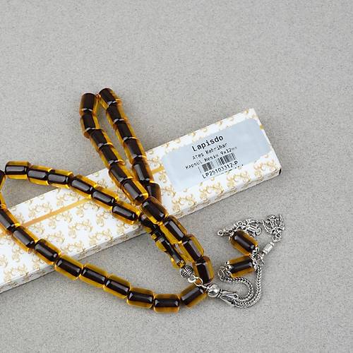 Ate� Kehribar Alpaka P�sk�ll� Kaps�l Kesim 9x12mm Tesbih - Siyah Sar�