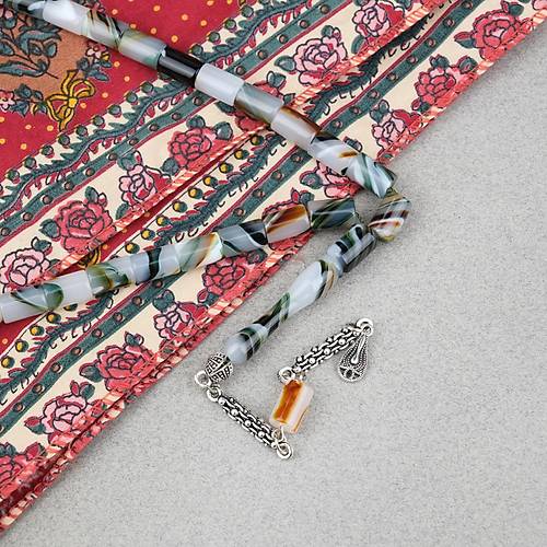 Arizona Katalin Alpaka P�sk�l Kesme Kesim 7x11mm Tesbih- Ye�il Beyaz