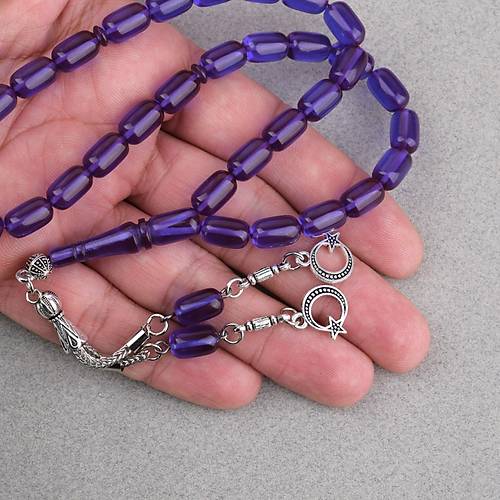 S�kma Kehribar Kaps�l Kesim Alpaka P�sk�ll� 7x11mm Tesbih