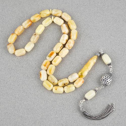 Rus Kaya Damla Kehribar 925Ayar G�m�� P�sk�l Kaps�l Kesim 8x13mm Tesbih