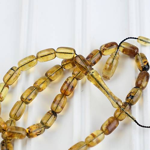 Dominik Mavi Kaya Damla Fosilli Amber Kapsl Kesim 6x10mm Tesbih