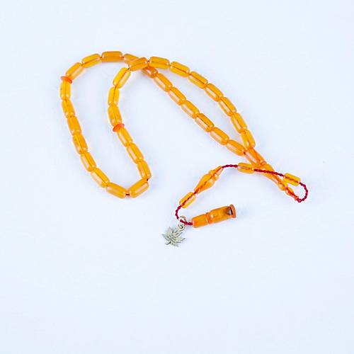 S�kma Kehribar Kaps�l Kesim Bilek Boy 4x8mm Tesbih - A��k Sar�