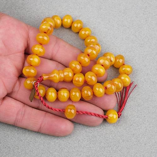 S�kma Kehribar Bas�k K�re Kesim Omari Sistemli 9x11mm Tesbih-Sar�