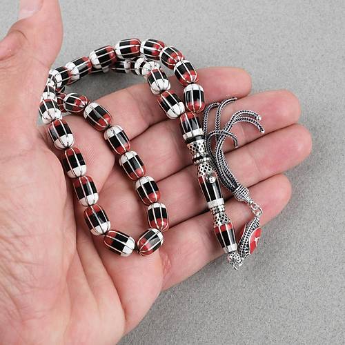 Erzurum Oltu 8 Yarma Katalin leme 925Ayar Gm Pskl, lemeli Nakka mame Kapsl Kesim 8x12mm Tesbih