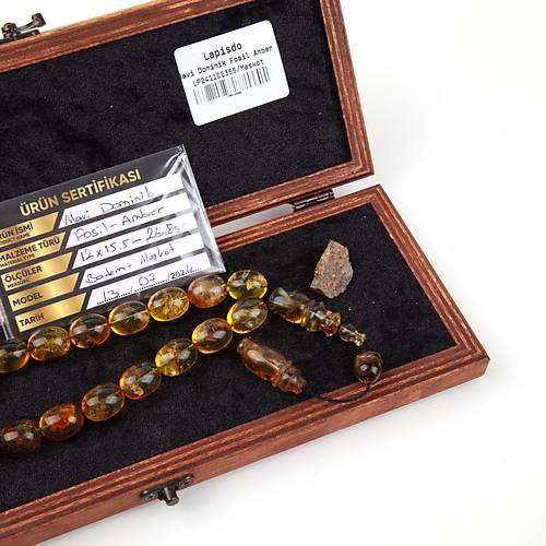 Dominik Mavi Kaya Fosil Amber Badem Kesim  12x15.5mm Maskot Tesbih (26.8gr)