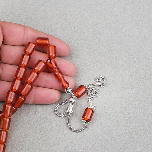 Ate� Kehribar Alpaka P�sk�ll� Kaps�l Kesim 9x12mm Tesbih - �effaf Karamel