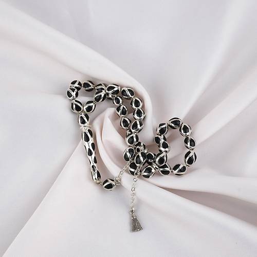 G�m�� Kaplama Kafesli Mine Beyzi 7x9mm Tesbih - Siyah