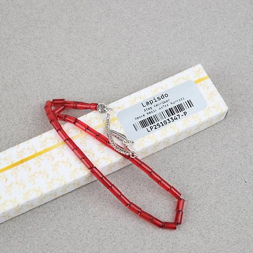 Ate� Kehribar Alpaka P�sk�ll� Kesme Kesim 4x7mm Tesbih- K�rm�z�