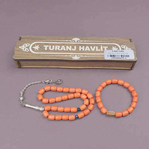 Turanj Havlit Do�al Ta� Bileklik+ Tesbih Set Kahverengi Ah�ap Kutulu