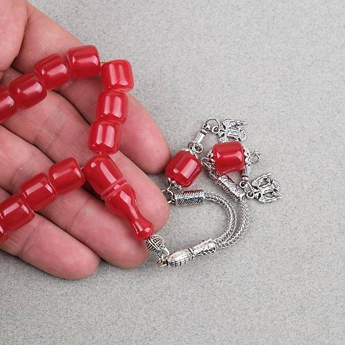 Katalin �ubuk Alpaka P�sk�ll� Kaps�l Kesim 10.5x11mm Tesbih -K�rm�z�