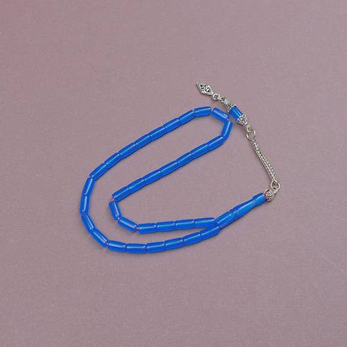 U�ak Cam� Kesme Kesim Alpaka P�sk�ll� 4x8mm Tesbih - Mavi