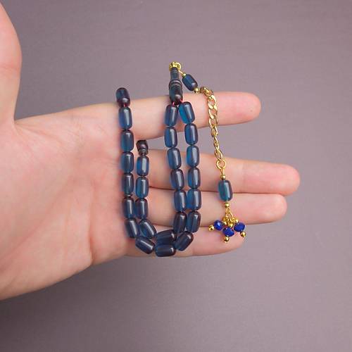 S�kma Kehribar Kaps�l Kesim Alt�n Renk P�sk�ll� 7x11mm Tesbih