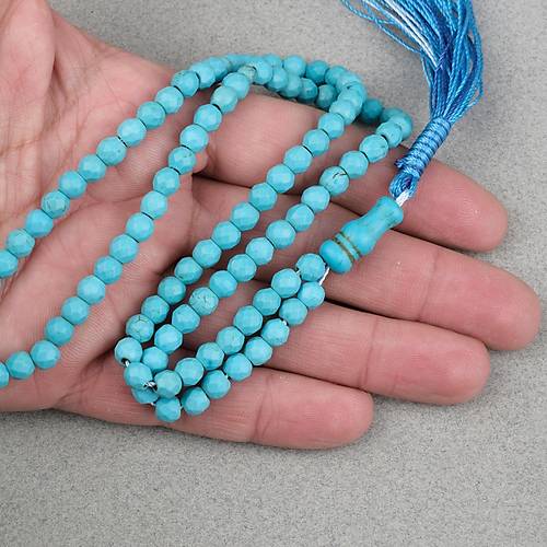 Firuze Ta�� Elmas Kesim �p P�sk�ll� 99'luk 5.5x6mm Tesbih- Turkuaz