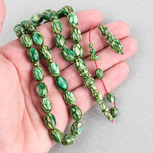 Galalit Yumurta Kesim 8.5x12mm Tesbih -Sedefli Yeil