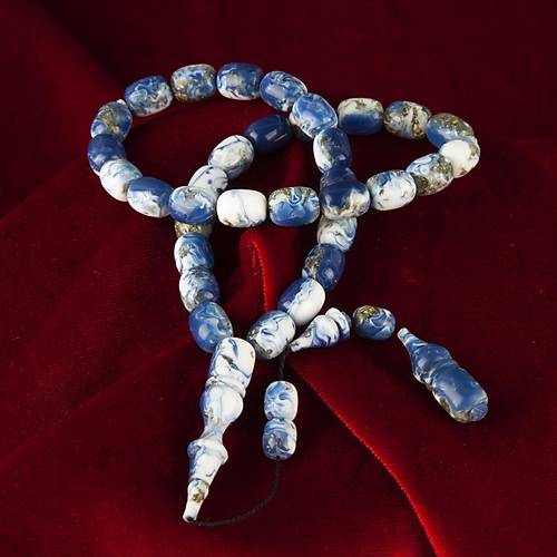 U�ak Cam� Alt�n Varakl� (Sertifikal�) Kaps�l Kesim 9x13mm Tesbih - Mavi