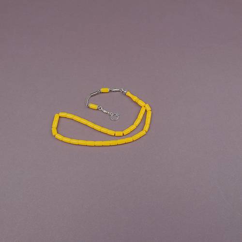 U�ak Cam� Kesme Kesim 6x10mm Tesbih Alpaka P�sk�ll� Koyu Sar�