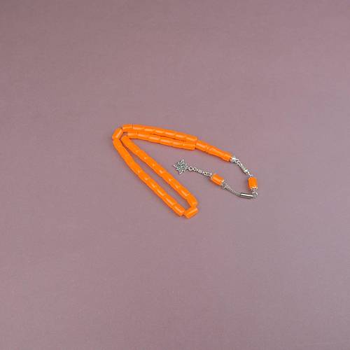 U�ak Cam� Kesme Kesim 7x10mm Tesbih Alpaka P�sk�ll� Turuncu