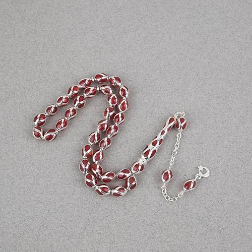 G�m�� Kaplama Kafesli Mine Beyzi 7x9mm Tesbih - K�rm�z�