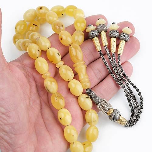 Rus Kaya Damla Kehribar 925Ayar Kazas Gm Pskl Beyzi Kesim 10x14mm Tesbih