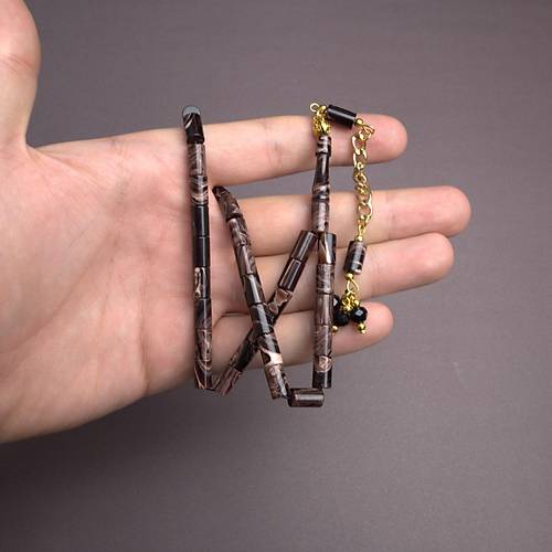 S�kma Kehribar Kesme Kesim Alt�n Renk P�sk�ll� 6x10mm Tesbih