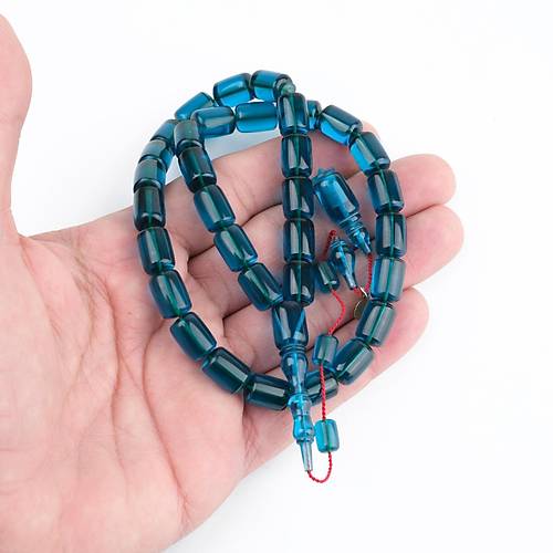 Katalin �ubuk Dinlenmi� Usta ��i �mzal� Kaps�l Kesim 8x11.5mm Tesbih - Mavi