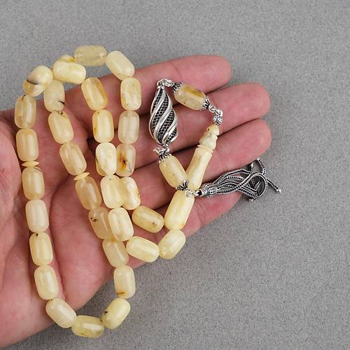 Rus Kaya Damla Kehribar 925Ayar G�m�� P�sk�l Kaps�l Kesim 8x13mm Tesbih