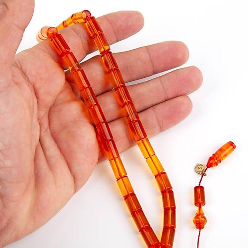 Ate Kehribar Kesme Kesim 8x11.5mm Tesbih - effaf Turuncu