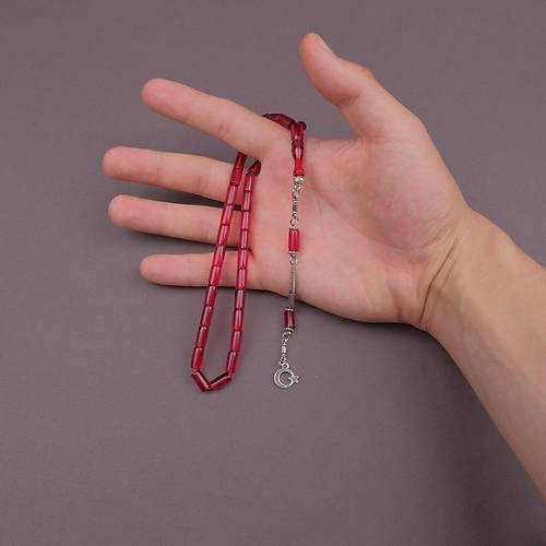 U�ak Cam� Kesme Kesim 6x10mm Tesbih Alpaka P�sk�ll� Koyu K�rm�z�