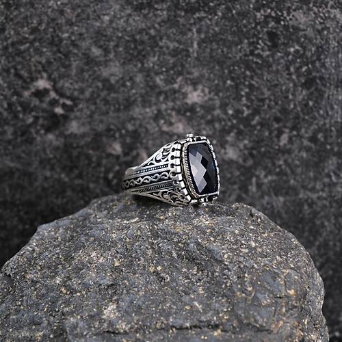 Safir/Ay Yldz ift Tarafl 925Ayar Gm Erkek Yzk