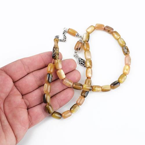 Skma Kehribar Sedefli Alpaka Pskl Kapsl Kesim 8x11.5mm Tesbih