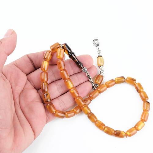 S�kma Kehribar Sedefli Alpaka P�sk�l Kaps�l Kesim 8x11.5mm Tesbih