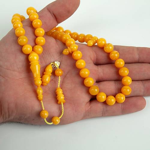 Skma Kehribar ubuk Kre Kesim 9.5mm Tesbih - Sar