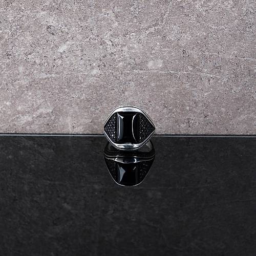 Onix ve Mikro Zirkon 925Ayar Gm Erkek Yzk