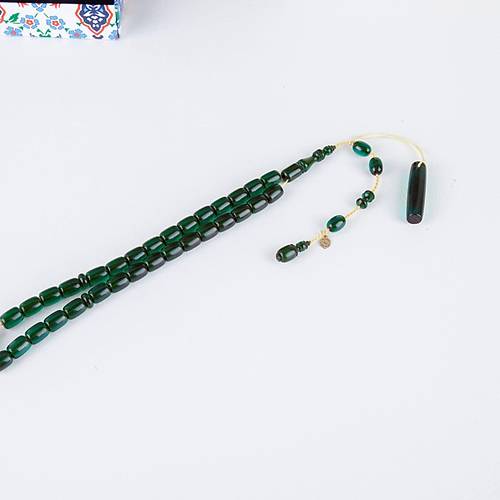 Ate Kehribar ubuk Kapsl Kesim 9x12mm Tesbih -Yeil