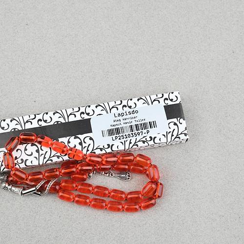 Ate� Kehribar Kaps�l Kesim Alpaka P�sk�ll� 7x11mm Tesbih �effaf K�rm�z�