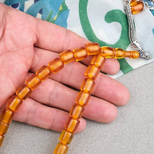 Ate� Kehribar Alpaka P�sk�ll� Kaps�l Kesim 9x10mm Tesbih - Tar��n