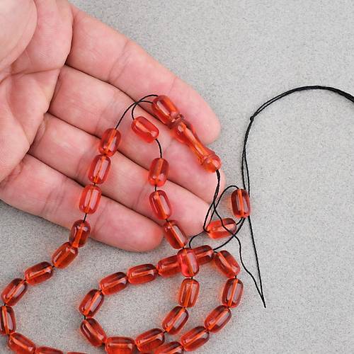 Ate� Kehribar Kaps�l Kesim 7x11mm Tesbih P�sk�ls�z �effaf K�rm�z�