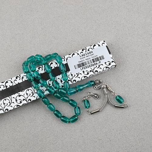 S�kma Kehribar Kaps�l Kesim Alpaka P�sk�ll� 7x11mm Tesbih Ye�il