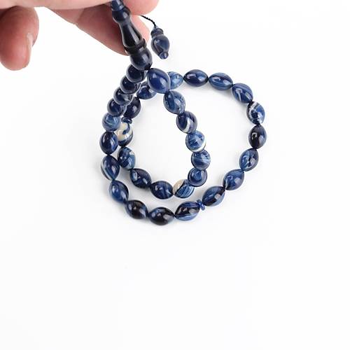 Skma Kehribar Beyzi Kesim 8x11mm Tesbih - Mavi