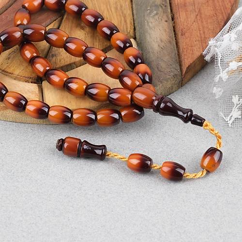 S�kma Kehribar Renk S�zmesi Usta ��i �mzal� Kaps�l Kesim 9x11mm Tesbih