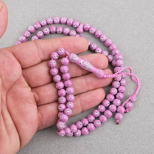 Hac Umre Hediyelik Ta�l� 99luk 7mm Tesbih - Pembe