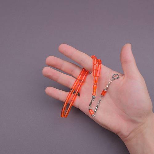U�ak Cam� Kesme Kesim 6x10mm Tesbih Alpaka P�sk�ll� �effaf Turuncu