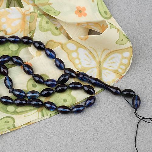 S�kma Kehribar Beyzi Kesim 7x11mm Tesbih- Lacivert