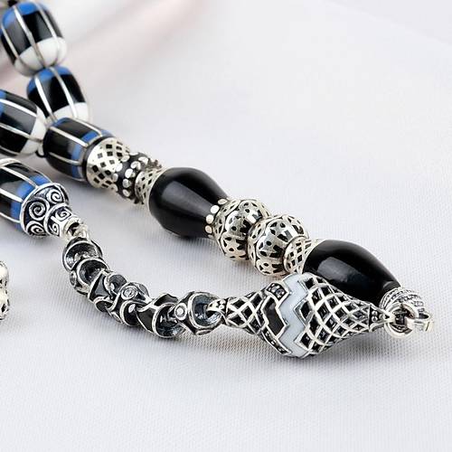 Erzurum Oltu Katalin leme 925Ayar Gm Pskl, lemeli Nakka mame F Kesim 8.5x11mm Tesbih