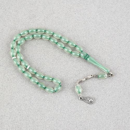 Kedig�z� Alpaka P�sk�ll� Beyzi Kesim 7x11mm Tesbih- Ye�il